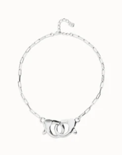 Collar bañado en plata con mosquetón entrelazado grande