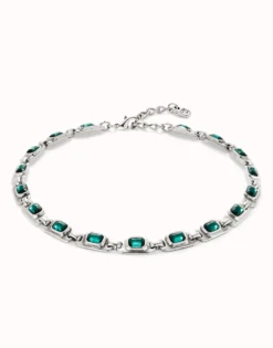 Collar bañado en plata de ley con cristales verdes