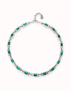 Collar bañado en plata de ley con cristales verdes