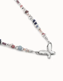 Collar bañado en plata de ley con cristales artesanales multicolor