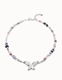 Collar bañado en plata de ley con cristales artesanales multicolor