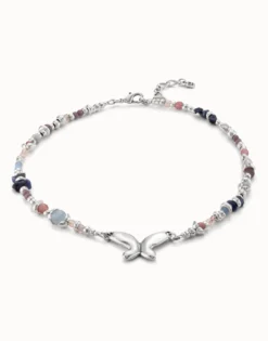 Collar bañado en plata de ley con cristales artesanales multicolor