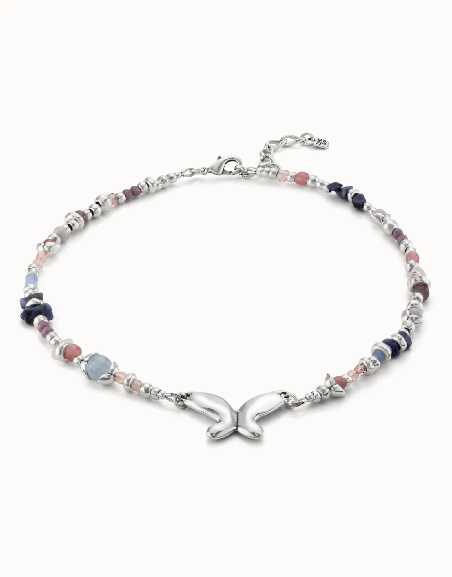 Collar bañado en plata de ley con cristales artesanales multicolor