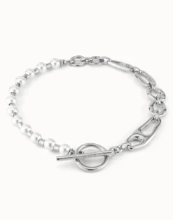 Collar bañado en plata de ley con combinación de eslabones y perlas
