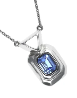Collar bañado en plata de ley con cristal facetado rectangular azul