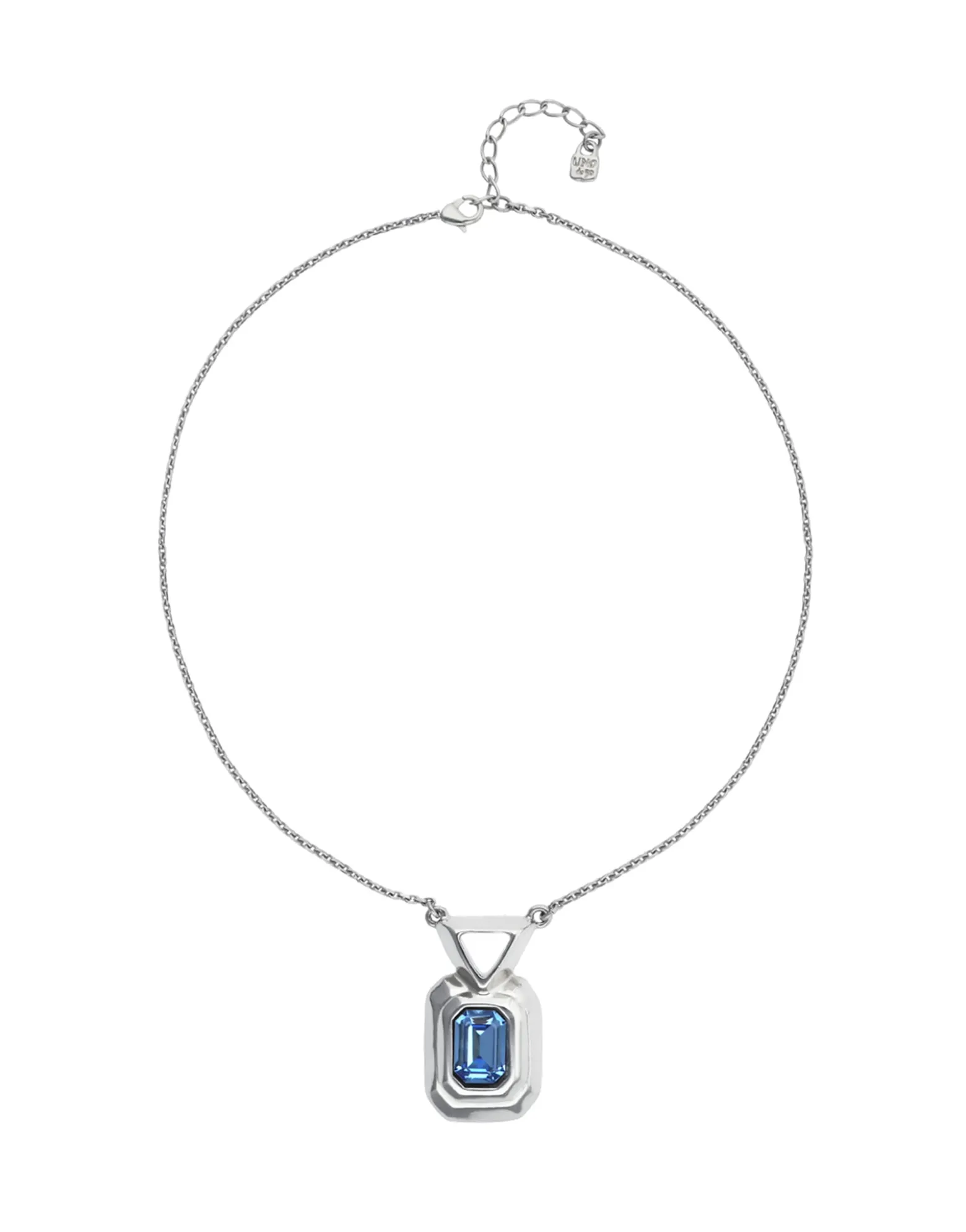Collar bañado en plata de ley con cristal facetado rectangular azul