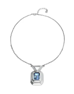 Collar bañado en plata de ley con cristal facetado rectangular azul