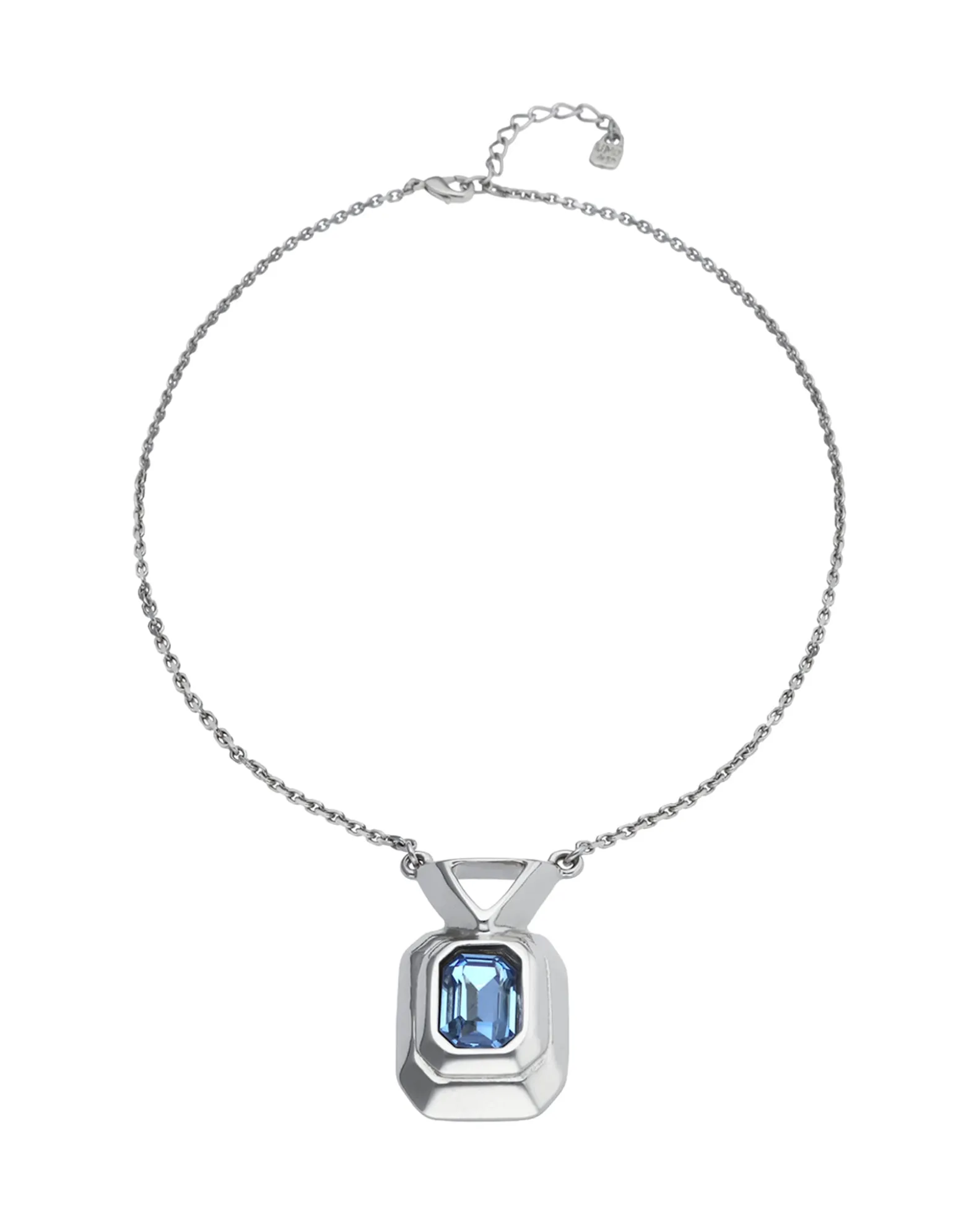 Collar bañado en plata de ley con cristal facetado rectangular azul