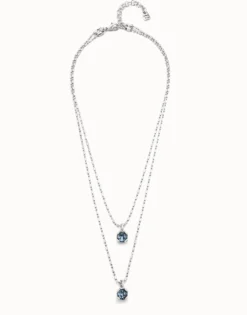 Collar blue bañado en plata de ley con doble cadena cristales azules