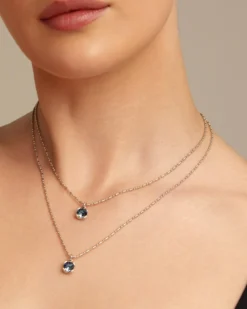 Collar blue bañado en plata de ley con doble cadena cristales azules