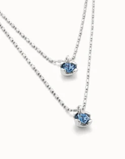 Collar blue bañado en plata de ley con doble cadena cristales azules