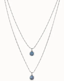 Collar blue bañado en plata de ley con doble cadena cristales azules