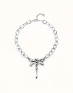 Collar cadena bañada plata de ley con libélula central