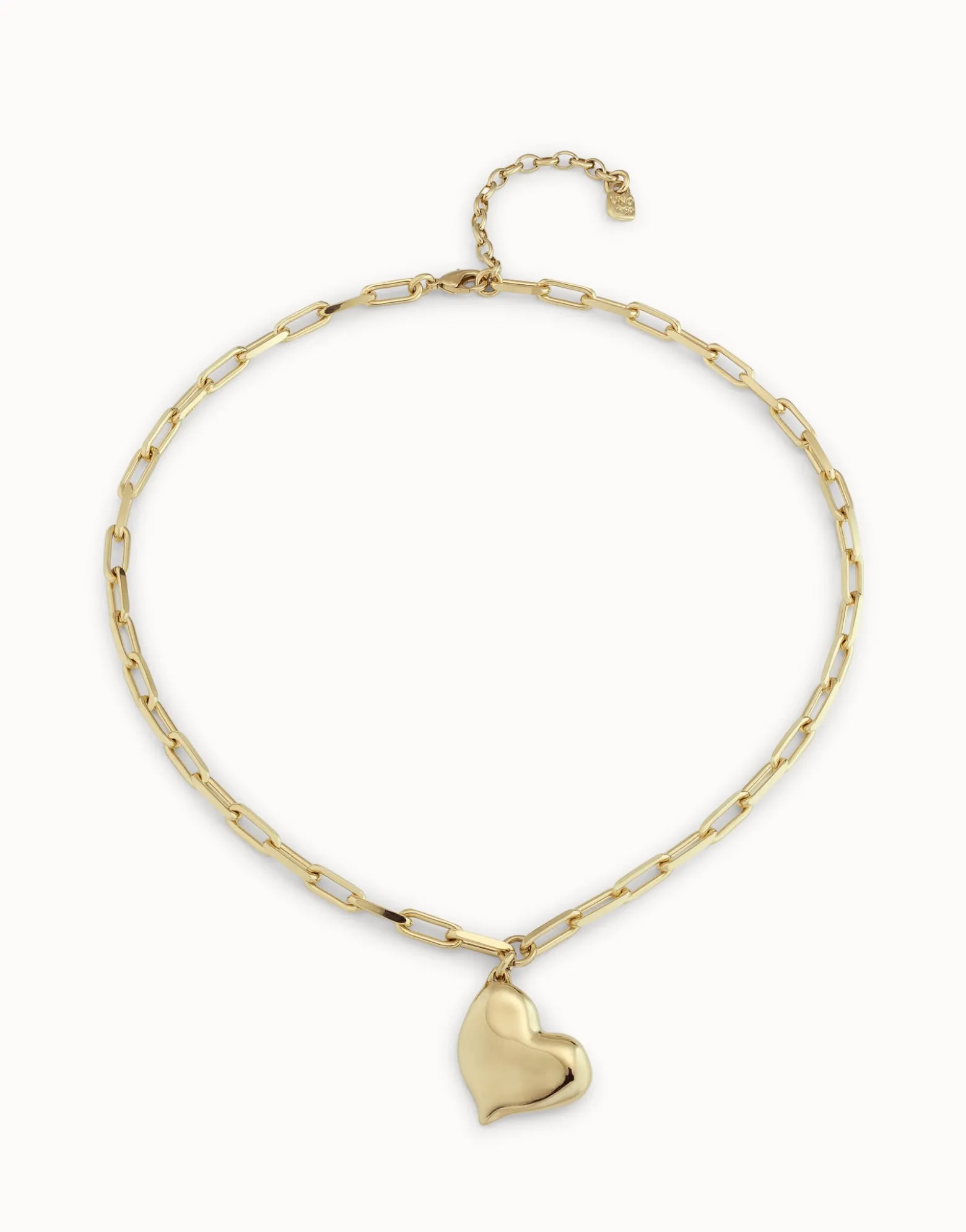 Collar corto bañado en oro de 18k, cadena de eslabones medianos y corazón mediano