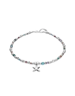 Collar corto bañado en plata con cristales y estrella de mar pequeña