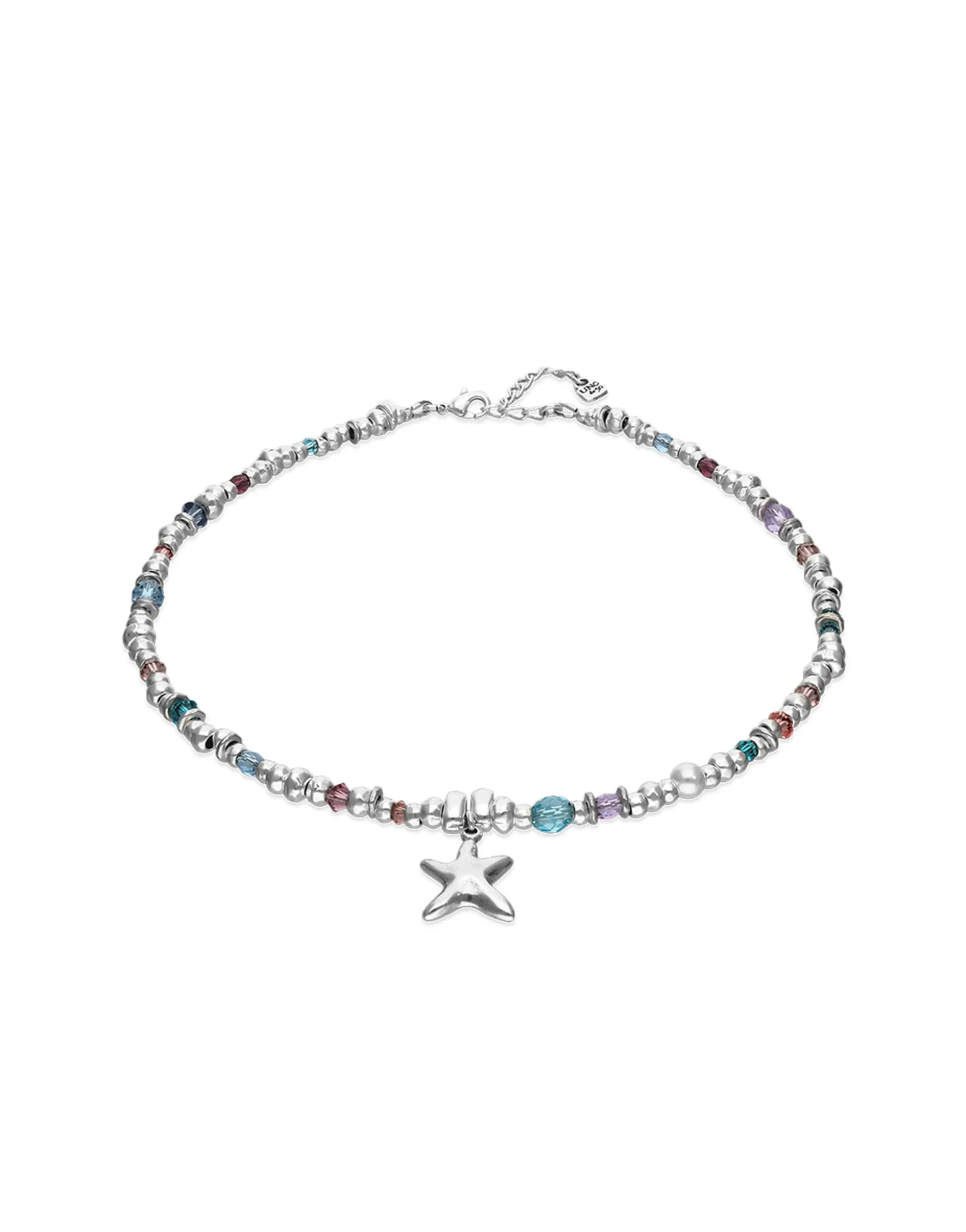 Collar corto bañado en plata con cristales y estrella de mar pequeña