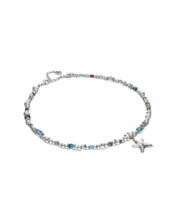 Collar corto bañado en plata con cristales y estrella de mar pequeña