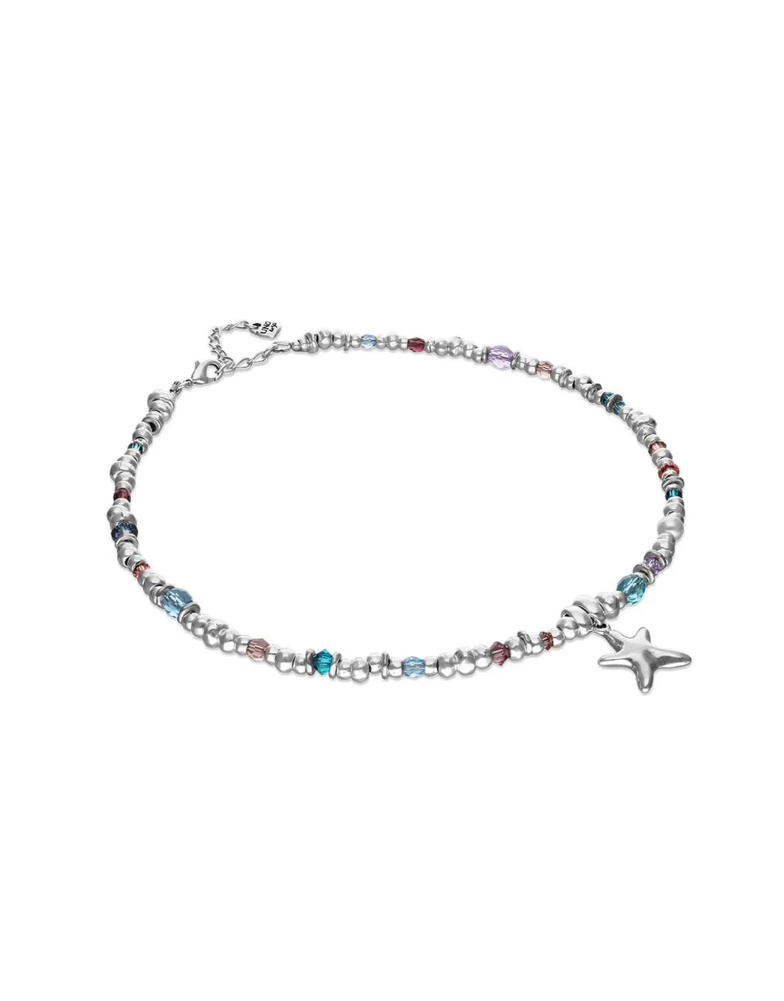 Collar corto bañado en plata con cristales y estrella de mar pequeña