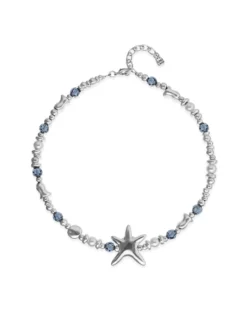 Collar corto bañado en plata con cristales y estrella de mar grande
