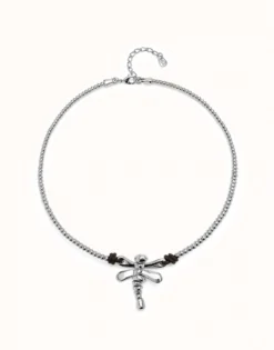 Collar corto bañado en plata de ley con libélula central