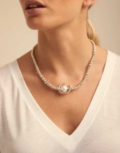 Collar corto bañado en plata de ley con perla para mujer