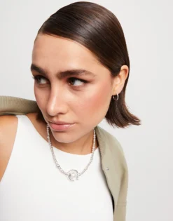 Collar corto bañado en plata de ley con perla para mujer