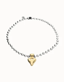 Collar de bolas bañada en plata con detalle de corazón en oro 18k