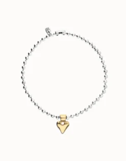 Collar de bolas bañada en plata con detalle de corazón en oro 18k
