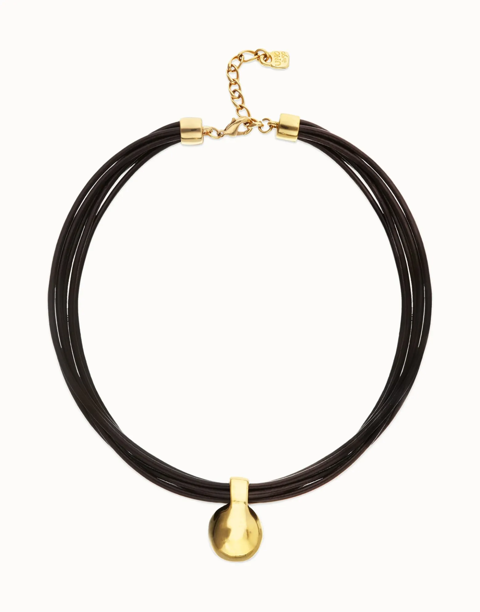 Collar de cuero con esfera grande bañada en oro 18k