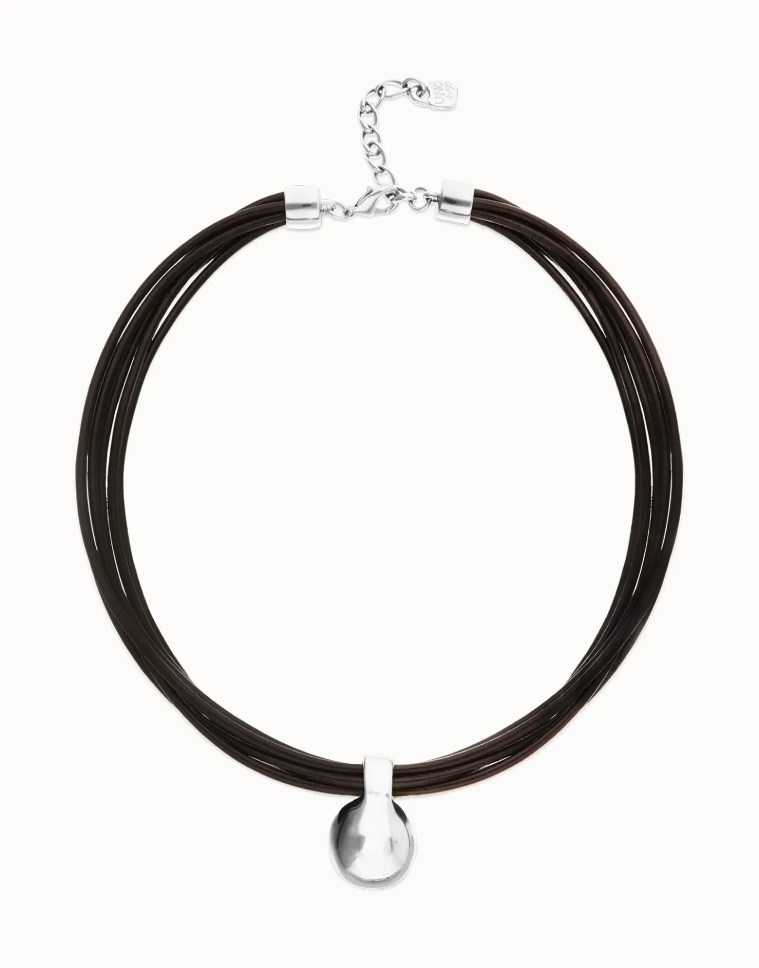 Collar de cuero con esfera grande bañada en plata de ley