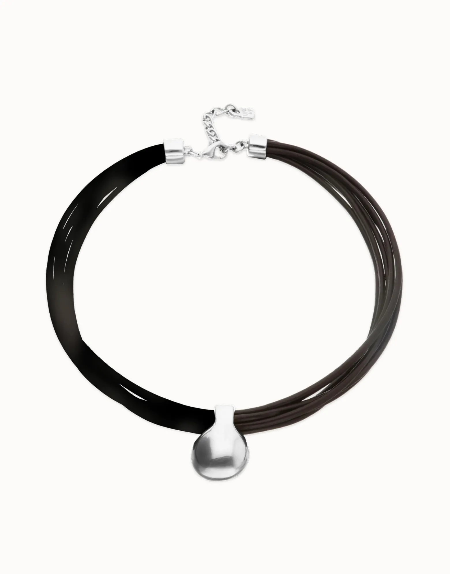 Collar de cuero con esfera grande bañada en plata de ley
