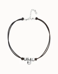 Collar de cuero con tres esferas bañadas en plata de ley