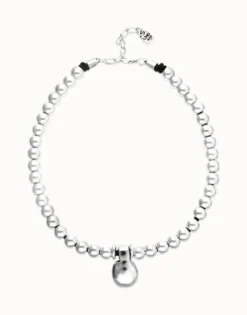 Collar de esferas medianas bañadas en plata de ley y esfera grande