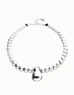 Collar de esferas medianas bañadas en plata de ley y esfera grande