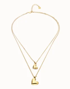 Collar doble bañado en oro 18k con dos corazones