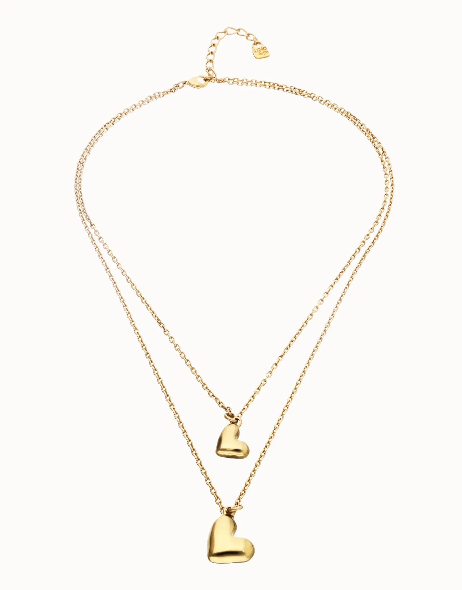 Collar doble bañado en oro 18k con dos corazones