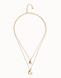 Collar doble bañado en oro 18k con dos corazones