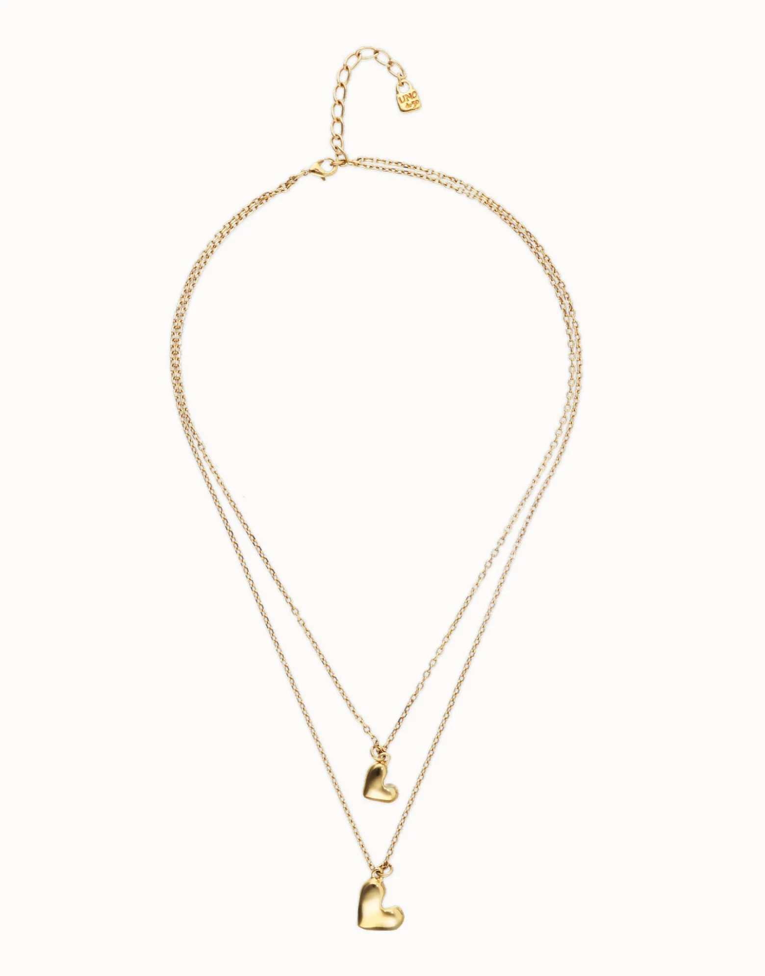 Collar doble bañado en oro 18k con dos corazones