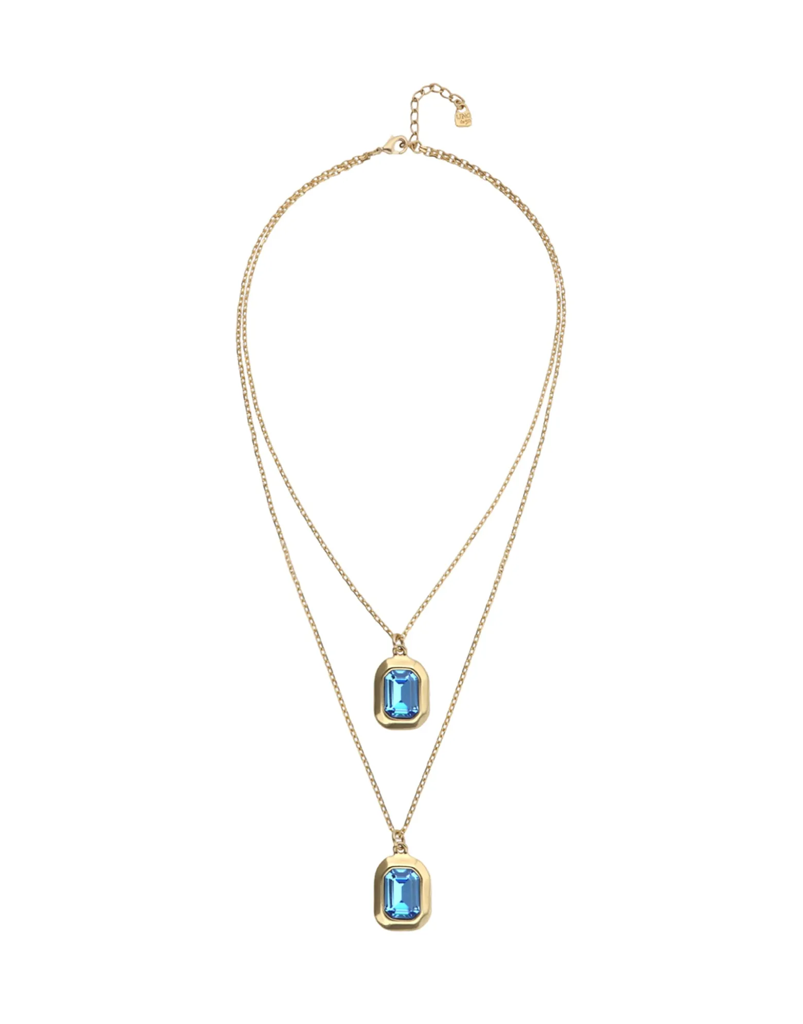 Collar doble bañado en oro 18k con dos cristales facetados rectangulares