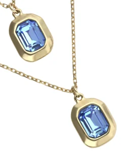 Collar doble bañado en oro 18k con dos cristales facetados rectangulares
