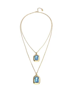 Collar doble bañado en oro 18k con dos cristales facetados rectangulares