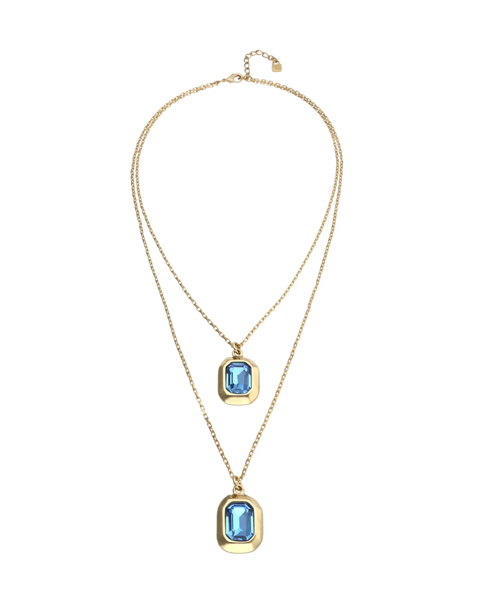 Collar doble bañado en oro 18k con dos cristales facetados rectangulares