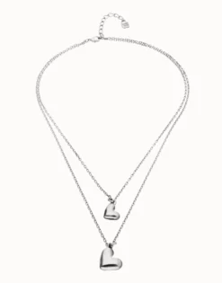Collar doble bañado en plata de ley con dos corazones