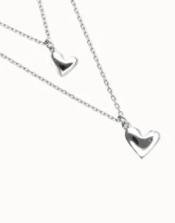 Collar doble bañado en plata de ley con dos corazones