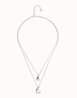 Collar doble bañado en plata de ley con dos corazones