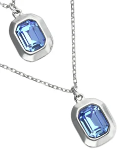 Collar doble bañado en plata de ley con dos cristales facetados rectangulares