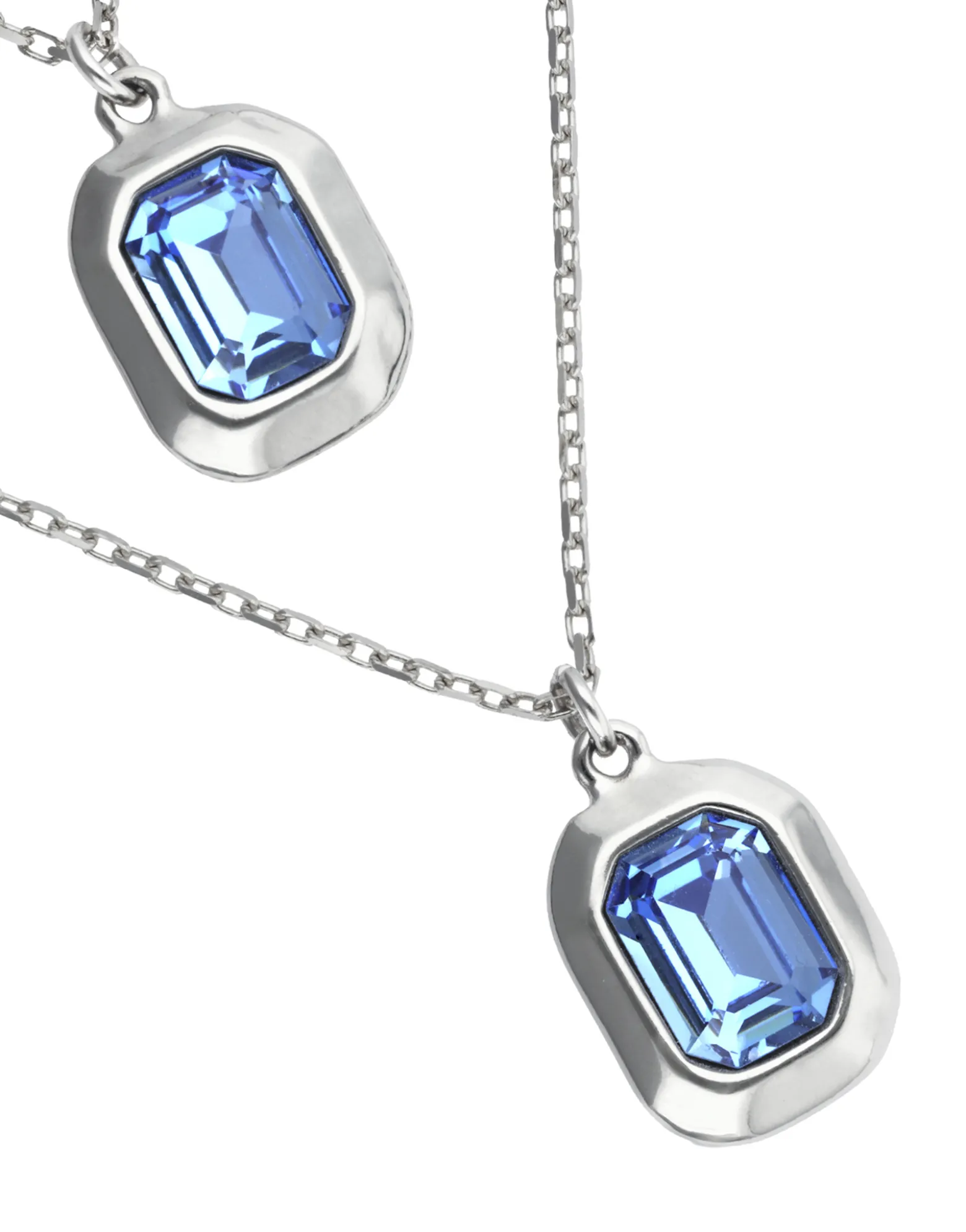 Collar doble bañado en plata de ley con dos cristales facetados rectangulares