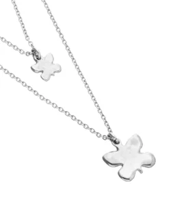 Collar doble con mariposas bañado en plata de ley