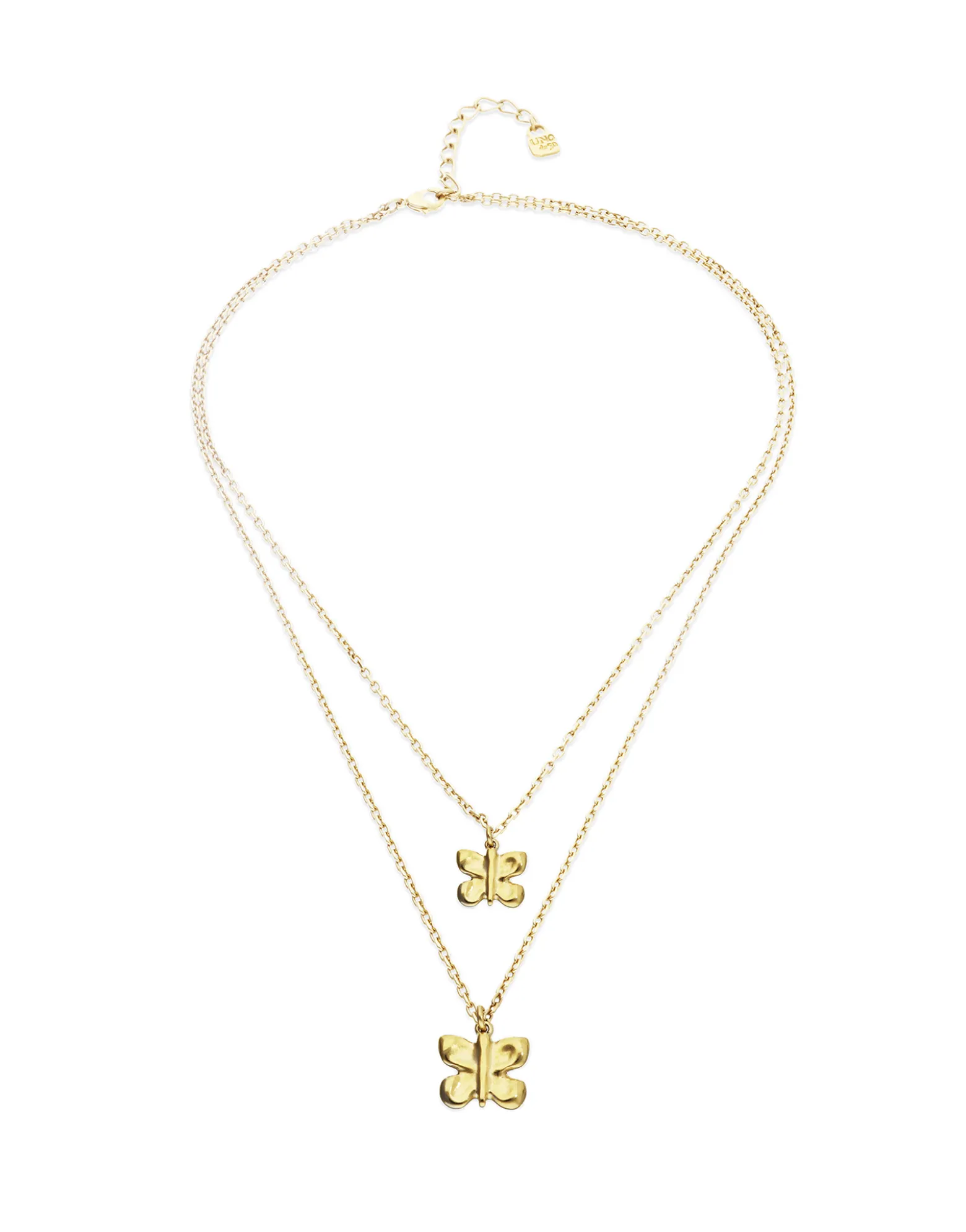 Collar doble con mariposas bañado en oro 18k