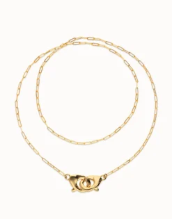 Collar largo bañado en oro 18k con mosqueton entrelazado